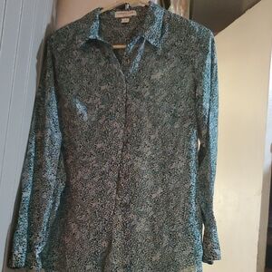 Coldwater Creek Blue and Green Long Sleeves  Patterned Blouse